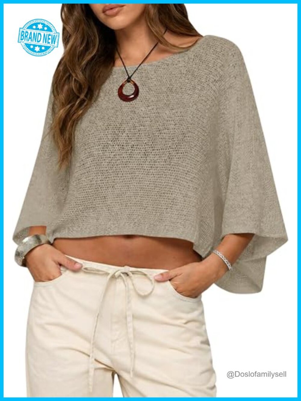 Crochet Cover Up Batwing Sleeve Crop Top Lightweight Sheer Poncho